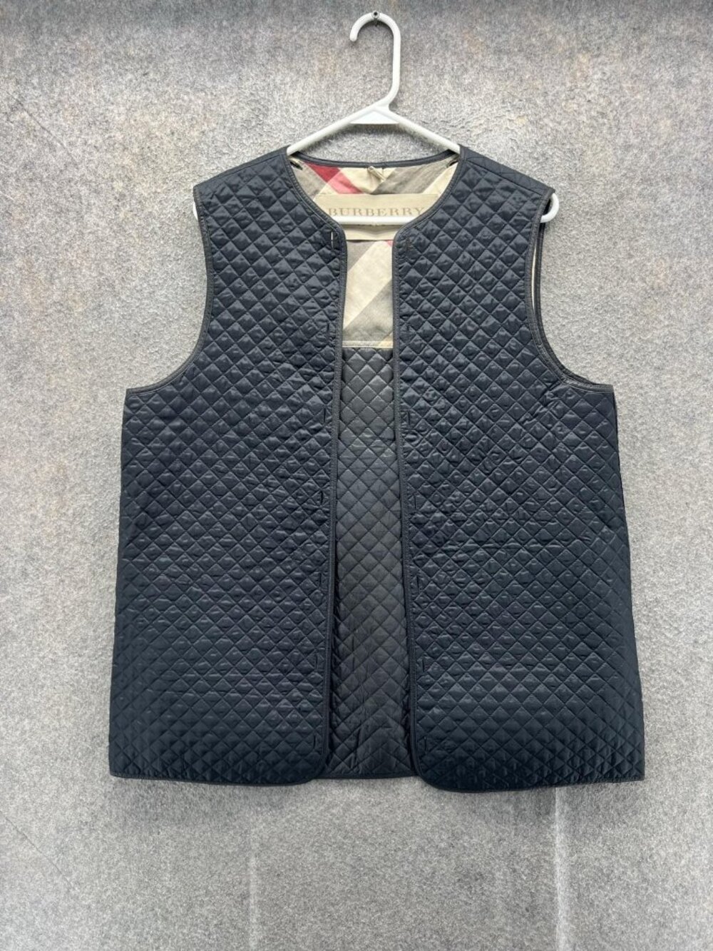 Burberry Brit Vest Women 12 Black Quilted Open Classic Nova Check Sleeveless